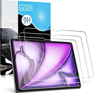 Screen Protector For iPad Air 11 inch M2 2024 M3 2025 6th 7th Generation, 3 Packs Tempered Glass Film Guard, 9H Anti-Scratch, Bubble Free, HD Clarity,  ID and  Pencil Compatible