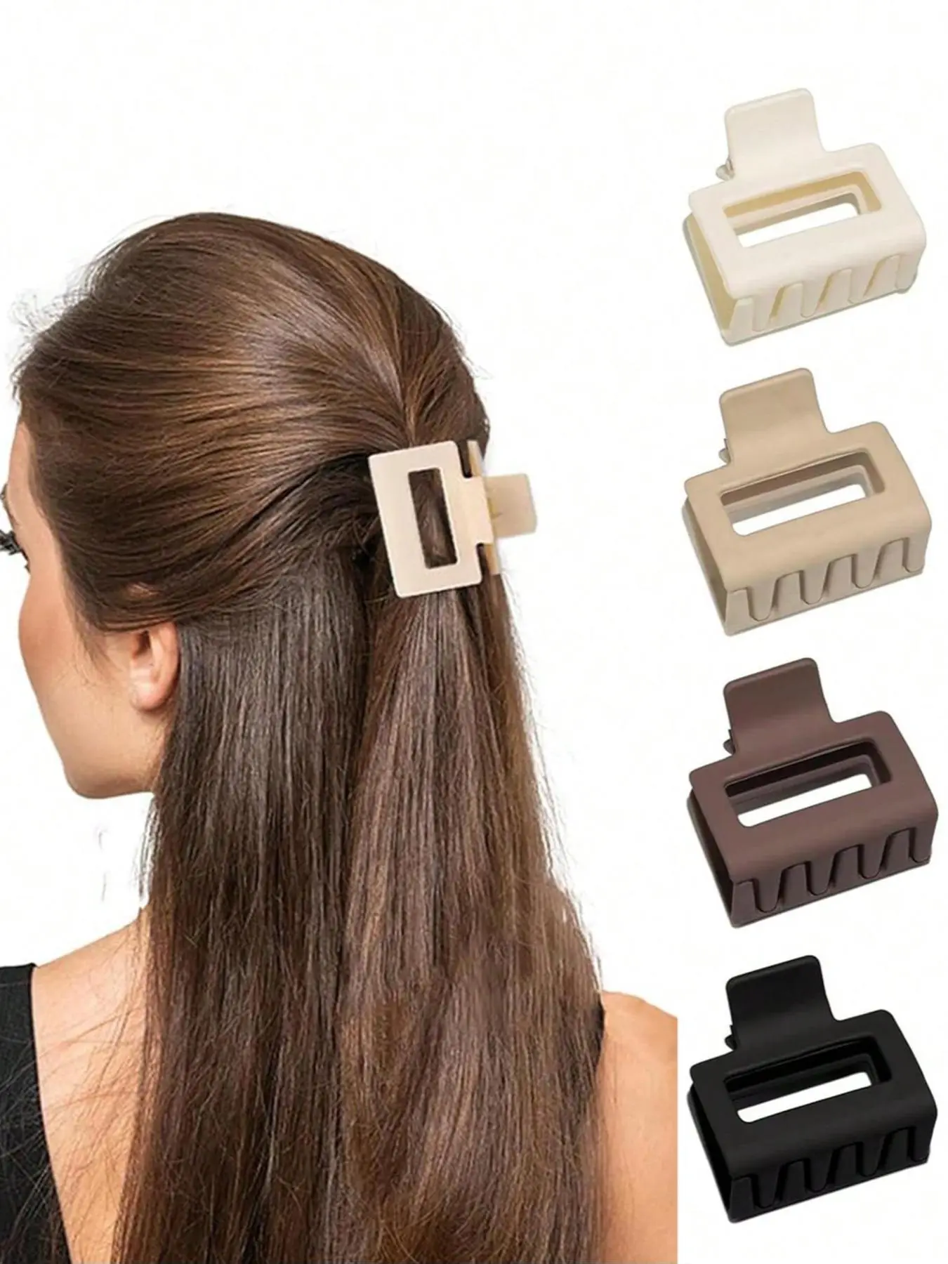 5-Pack Matte Medium and Small Hair Clips in Morandi Colors, Simple Square Shark Claws for High Ponytails, Soft Finish Fashion Hair Accessories, Hair Style Accessory, Flat Claw Clips, Hair Clip Set