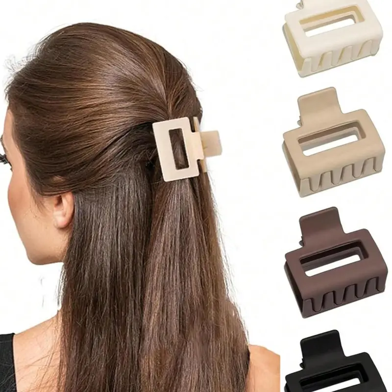 5-Pack Matte Medium and Small Hair Clips in Morandi Colors, Simple Square Shark Claws for High Ponytails, Soft Finish Fashion Hair Accessories, Hair Style Accessory, Flat Claw Clips, Hair Clip Set