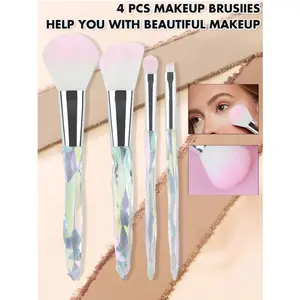 4Pcs New Crystal Diamond Handle Makeup Brushes Set - Soft Hair Powder Blush Contour Oblique Eyebrow Multifunctional Eyeshadow Makeup Tools,touch sensor mirrors makeup tools