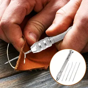 Leather Sewing Awl Set: Replaceable Multifunctional DIY Needle for Shoe Repair and Leathercraft - Leather & Metal - For Leatherworkers & Crafters - Ideal Gift for DIY Enthusiasts