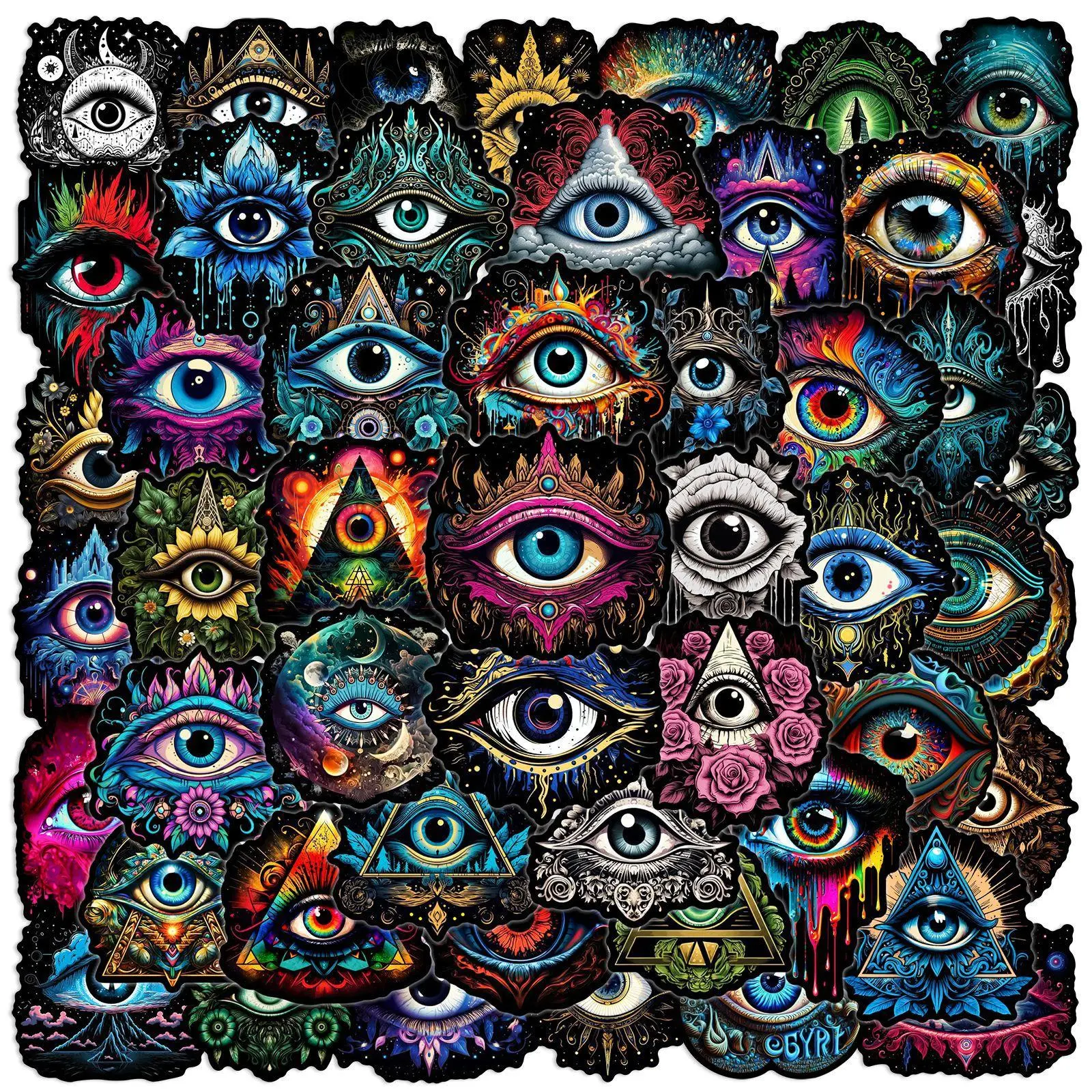 50pcs Evil Eye Stickers God's Eye Graffiti Stickers for DIY Luggage Laptop Skateboard Motorcycle Bicycle Graphic Decal Set Decoration Sticker Decals