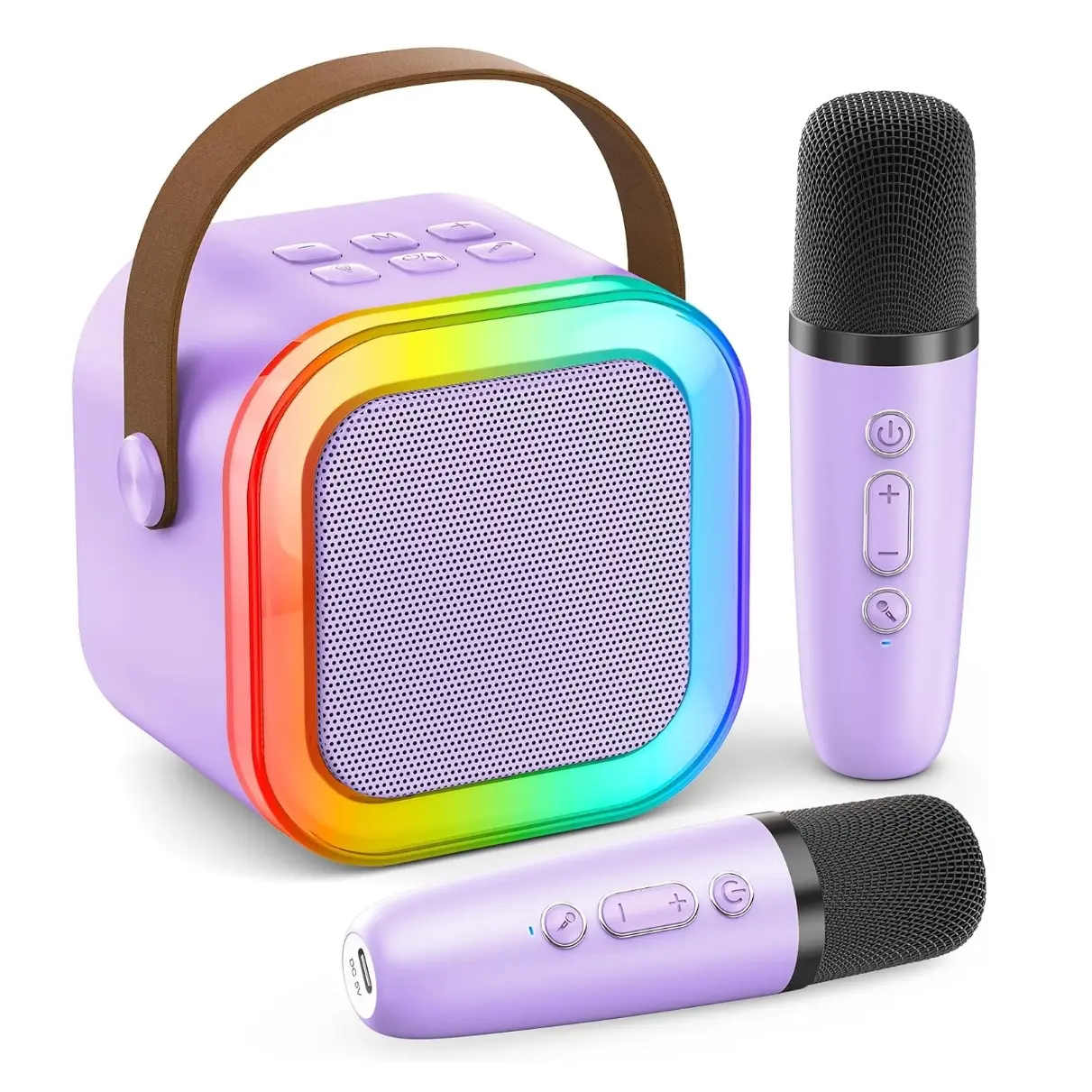 Portable Mini Karaoke System with 2 Wireless Microphones, Bluetooth, USB, TF Card, Disco Lights, Stereo Sound, 5 Magic Voice Effects, 6-10h Playtime - Household Appliance for Parties, Birthdays Home Entertainment