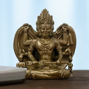 Brass Three-Faced Daikokuten Deity Statue – Wealth & Protection Guardian, Ideal for Home, Office & Meditation, Vintage Style