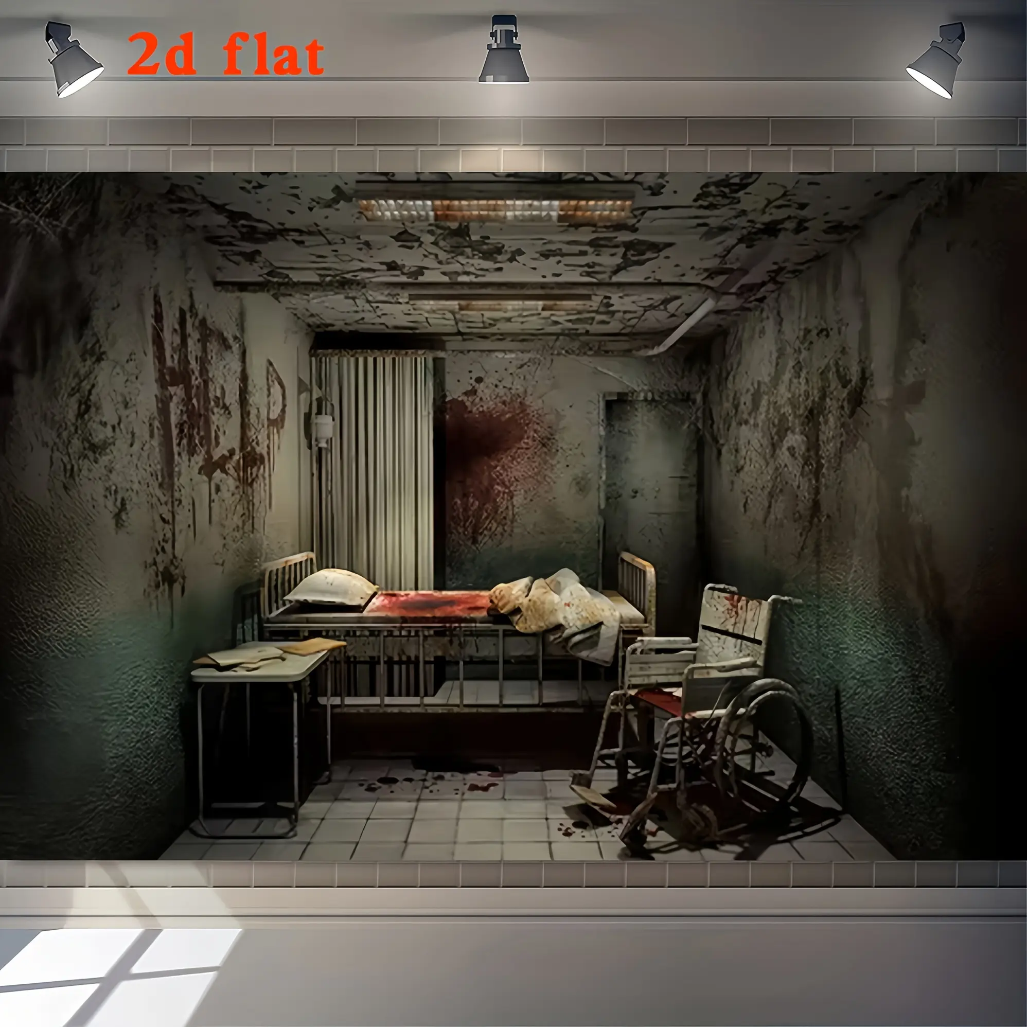 2D Flat One Piece 2D Flag Halloween Abandoned Hospital Scene Wallpaper Spooky Atmosphere Vinyl Backdrop for Holiday Parties Wall Sign Photos Photography No Electricity Required Halloween Theme Banners