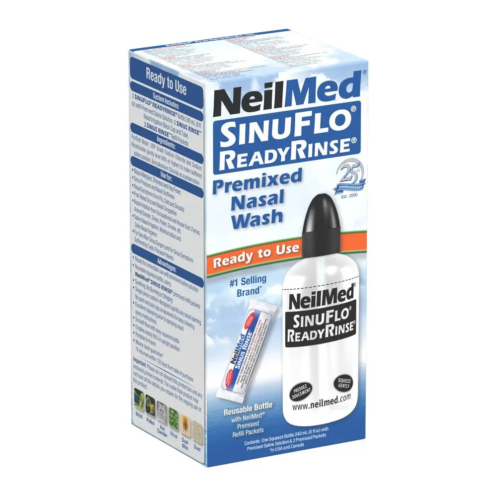 NeilMed SinuFlo ReadyRinse Premixed Nasal Wash - Easy-Squeeze Bottle System for Cleansing Oral Soothing Nasal Allergies & Sinusitis Relief