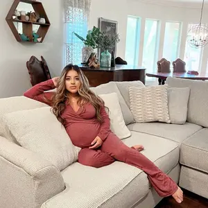 Comfortable, Breathable, Burgundy and Black Maternity Set