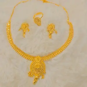Gold-Plated Set with Necklace Earrings and Ring for Women's Fashion Jewelry