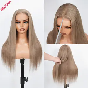 RECOYA Cream Ash Gray Blonde Color Straight 100% Vietnam Virgin 12A Human Hair 5X5  HD Transparent Ware and Go