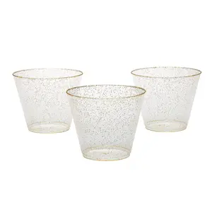 9 oz. Bulk 50 Ct. Small Clear Plastic Cups with Gold Glitter