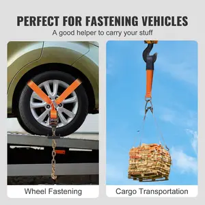 VEVOR Car Tie Down with Chain Anchors, Lasso Style 2"*120" Tire Straps, 5865 LBS Working Load, 11023 LBS Breaking Strength, with Heavy Duty Ratchets for Passenger Car, ATV, SUV, UTV, Truck, 4-Pack