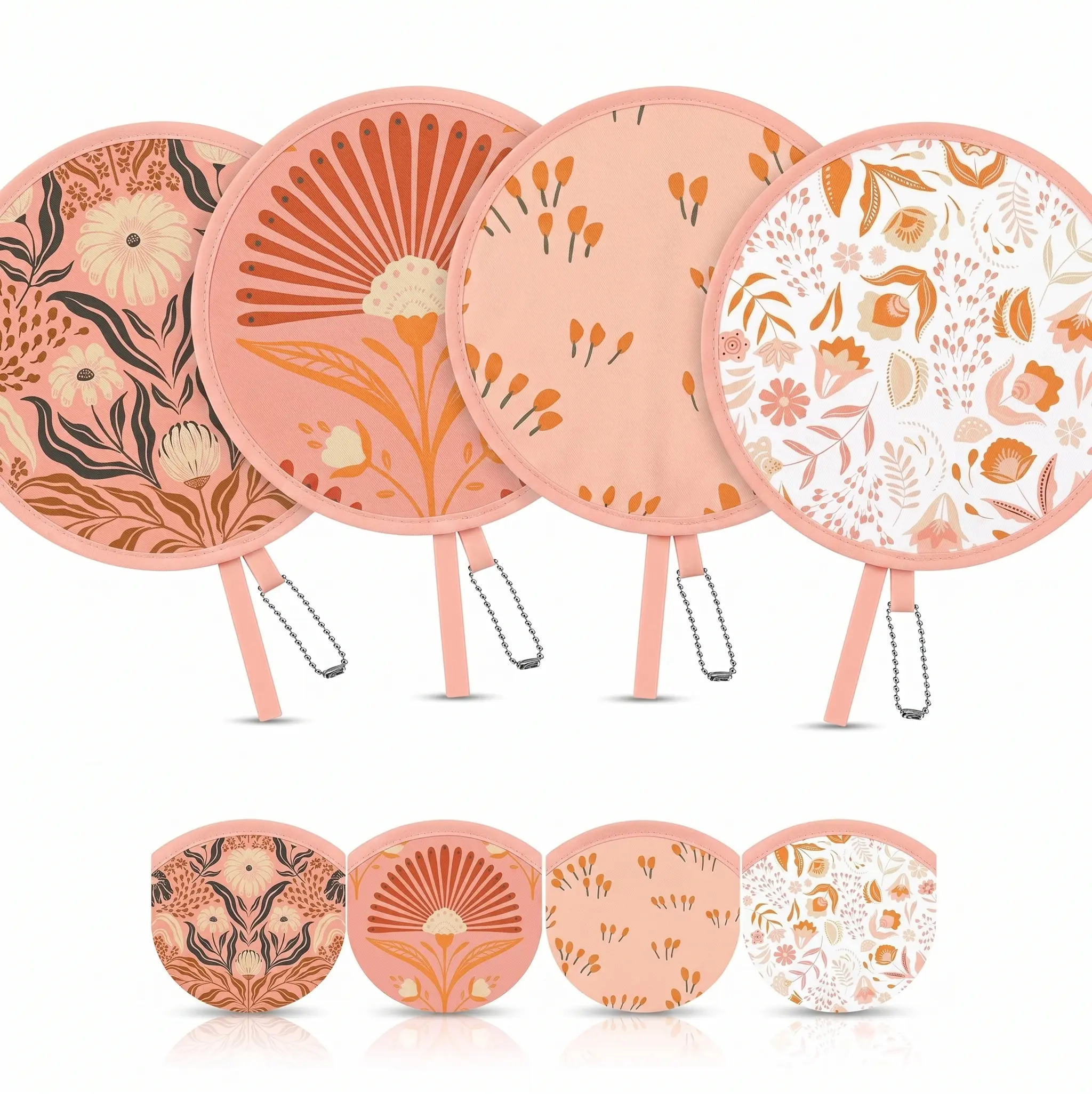 4 Pack Foldable Hand Fans for Women, Portable Floral Folding Fan with Storage Pouch, Pocket Size Cooling Fan for Travel, Stadium Events, Festivals & Outdoor Activities