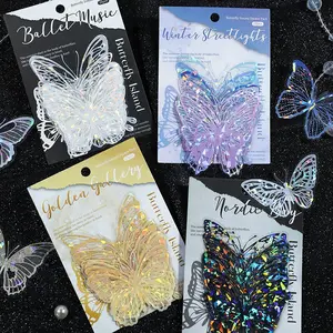 1 Pack 20 Sheets Random Color Shell Light Pet Sticker Set, Butterfly Island Series Retro Hand Account Card DIY Decoration