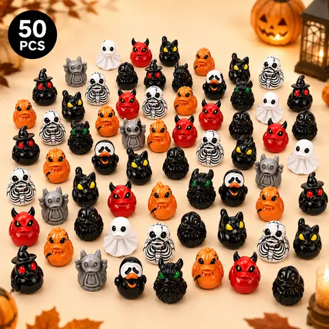 50/100pcs Mini Devil Ghost Skull Resin Ducks - Cute Spooky Halloween Decorations, Creative Desktop/Garden Ornament, Home Supplies Statue, Party Gift#tiktokshopbacktoschool