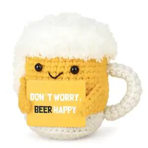 Positive Energy Crochet Beer Gift with Inspiring Affirmation Card, Handmade Emotional Positive Support Beer, Thoughtful Stress Relief Present for Women and Men, Cute Birthday and Office Desk Décor, Crochet Figure