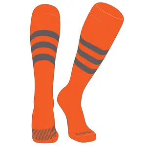 Pear Sox Striped Knee High Baseball, Football Socks (A) Orange, Graphite
