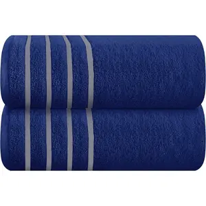 Cotton 2 Pack Oversized Bath Sheet 35 x 70, Large Bath Sheet, Ultra Absorbent, Compact, Eco-Friendly and 100% Recyclable, Quick Drying and Lightweight Towel - Navy Blue