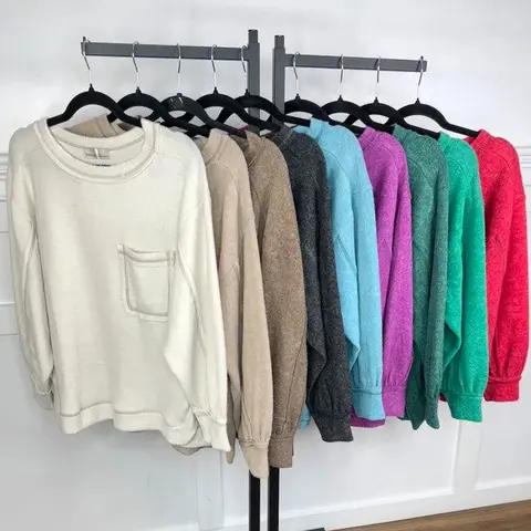 Women's Casual Knitwear Top - Round Neck Brushed Hacci Sweatshirt, Elevated Hi-Low Hem, Side Slits, S/M, L/XL, 1X/2X, for 6-5'4 Heights