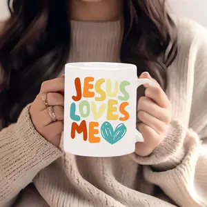 [Made in US] Jesus Loves Me Inspirational Ceramic Coffee Mug - Insulated, Reusable, Hand-Wash Only - Perfect Gift for All Ages