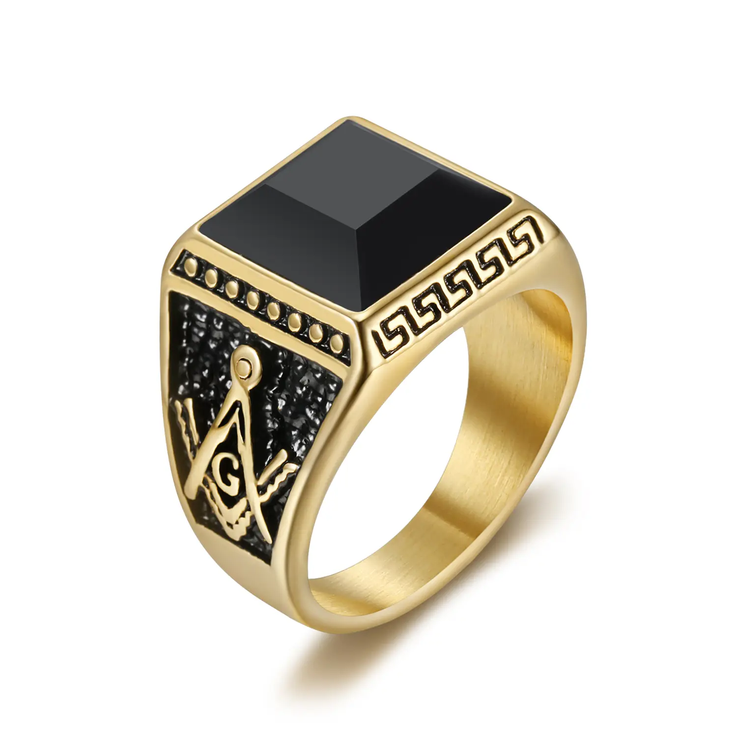 Fashionable Punk Style Black Synthetic Zircon AG Stainless Steel Men's Ring, Daily Party Wear, Gift Jewelry for Men Alphabet Design Ring Adjustable Initial Rings