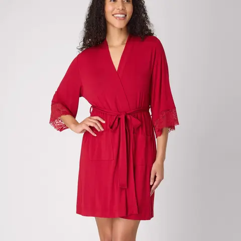 Bali Breathe Sleepwear Robe Women's Pajamas Breathable Adjustable Waist Tie Lace Details Pockets Bathrobe Gown Everyday Lightweight