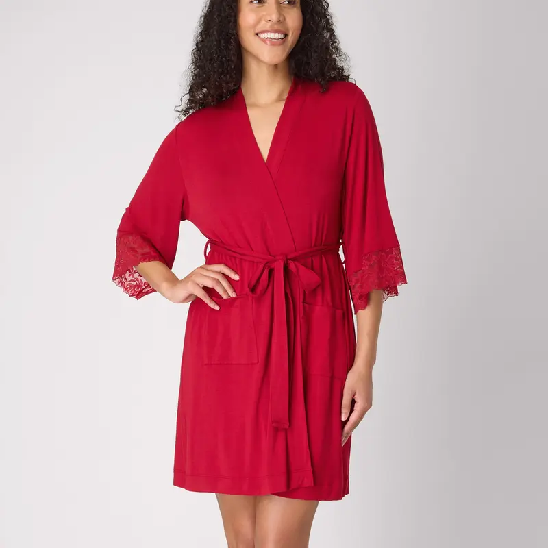 Bali Breathe Sleepwear Robe Women's Pajamas Breathable Adjustable Waist Tie Lace Details Pockets Bathrobe Gown Everyday Lightweight
