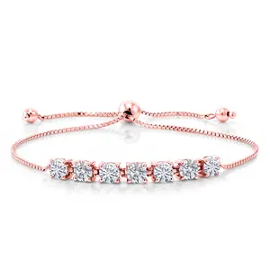 Gem Stone King Gemstone Birthstone and White Lab Grown Diamond Tennis Bracelet For Women | 18K Rose Gold Plated Silver | Round Cut 4.5MM | Adjustable Bolo Bracelet For Women | Easy-On Easy-Off