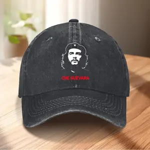1pc Unisex Che Guevara Baseball Cap - Classic Black with Bold White Print, Lightweight & Breathable for Casual Wear, Travel, Cycling, and Outdoor Activities, Sun Protection Hat| Trendy Baseball Cap| Quickdry