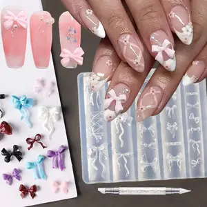2pcs Kawaii 3D Ribbon Bowknot Nail Art Silicone Carving Mold Handwork DIY Mini Cute Bow Tie Partten Mould Template Nail Tools