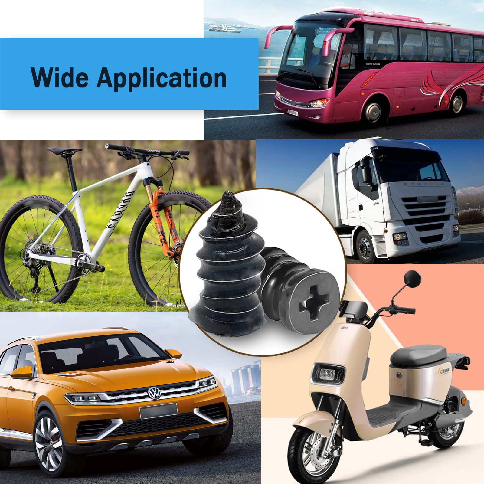 60PCS Tire Repair Rubber Nail Kit, Vacuum Screw In Tire Plugs, Fast Self-Service Wheel Nail Plug Repair Kits, Suitable for Car, Motorcycle, Truck, Tractor Tire Puncture Repair