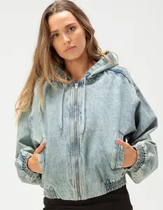 RSQ Womens Denim Hooded Crop Jacket