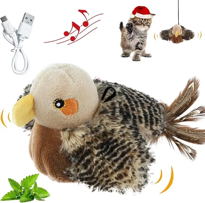 Flapping Bird Cat Toys for Indoor Cats, Rechargeable Lifelike Interactive Bird Cat Toy Tweet, Flapping Wings & Lively Chirping, Best Gift for Birthday