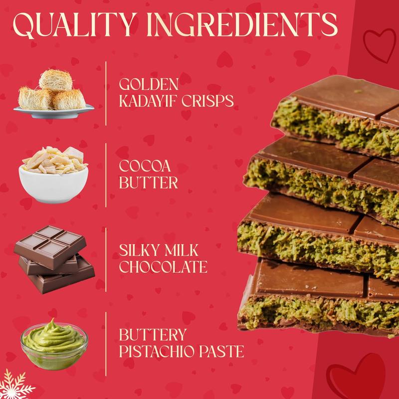 BeeMax Limited Valentine’s Pink Edition Dubai-Style Mini Chocolate Bar - 3.36 oz (Pack of 1) - Premium Milk Chocolate with Kadayif & Pistachios - Middle Eastern Indulgence - Valentine’s Day Gift - Imported from Turkey