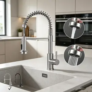 SummerVibes  Pull Down Kitchen Faucet with Sprayer, Brushed Nickel Modern Kitchen Sink Faucet, Single Handle High Arc Faucet, 1 or 3 Hole Installation