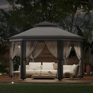 13' x 13' Pop-Up Gazebo Canopy Tent with Zippered Mesh Sidewalls and Carrying Bag, Event Tent Shelter for Patio Garden Backyard,Light gray + dark gray