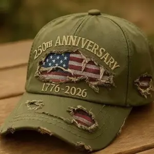250th Anniversary 1776-2026 Distressed Denim Baseball Cap for Men, American Flag Embroidery Vintage Washed Hat, Patriotic Relaxed Fit Casual Outdoor Cap