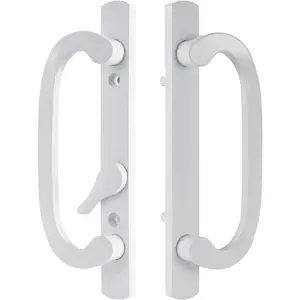 Sliding Patio Door Handleset, 45? Keyway, 3-15/16" H.C., Fits /8" to 2-1/4" Thick Doors, No-Handed, White Diecast, Offset Position Non-Keyed