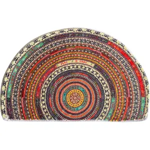 Semi-circular door mat, semi-circular bathroom carpet, Datura Bohemian non-slip welcome entrance water-absorbing bath mat, microfiber tufted indoor carpet suitable for kitchen and living room (multi-color)