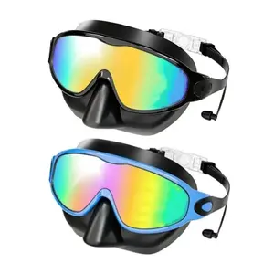 Swimming Goggles with Nose Bridge 3-14, 2 Pairs Anti-Fog/UV Protection Swimming Mask, Boys Girls Toddlers, Plastic Frame, No Ca Prop 65