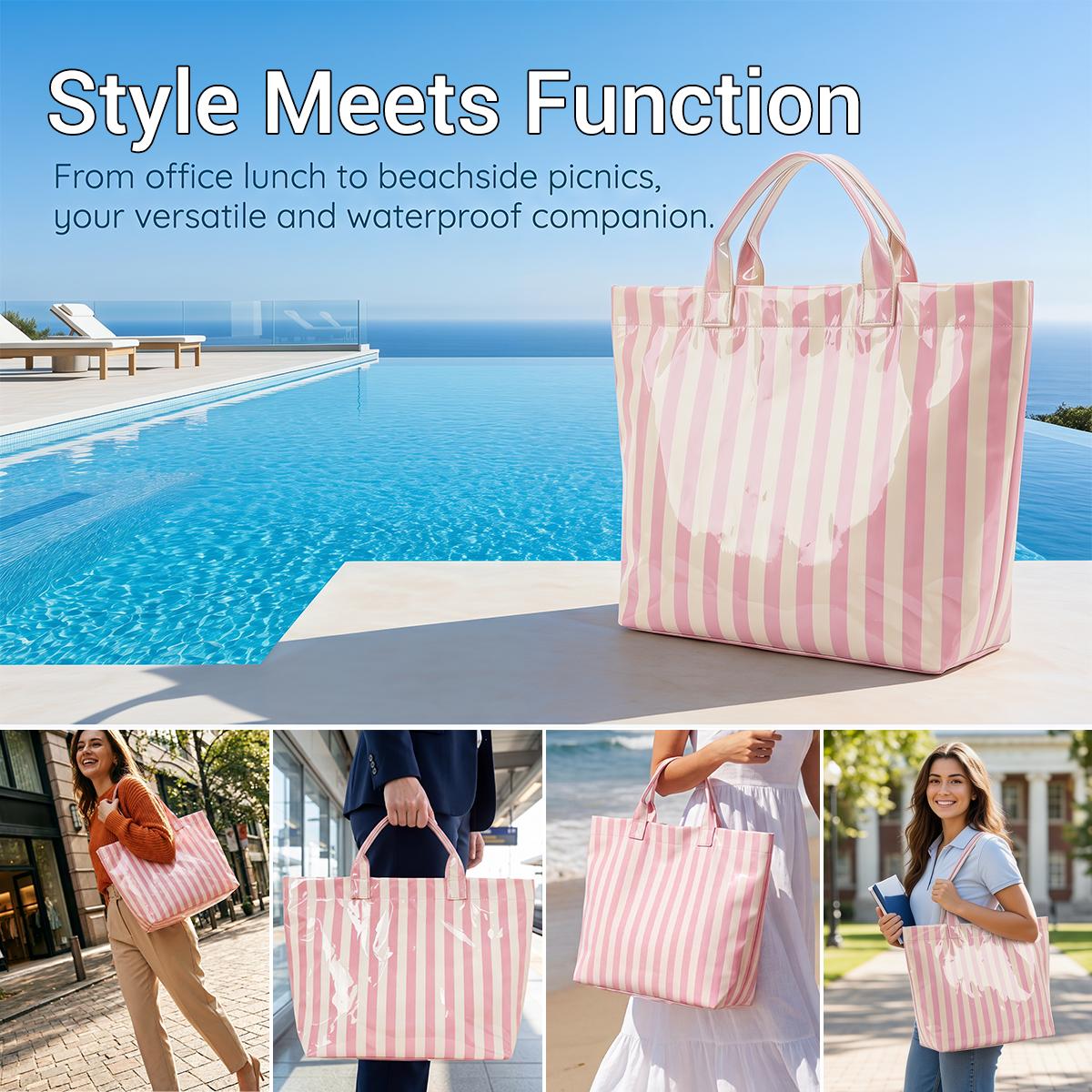 Striped tote bag, Stylish and lightweight handbag, large-capacity portable travel shoulder bag for commuting