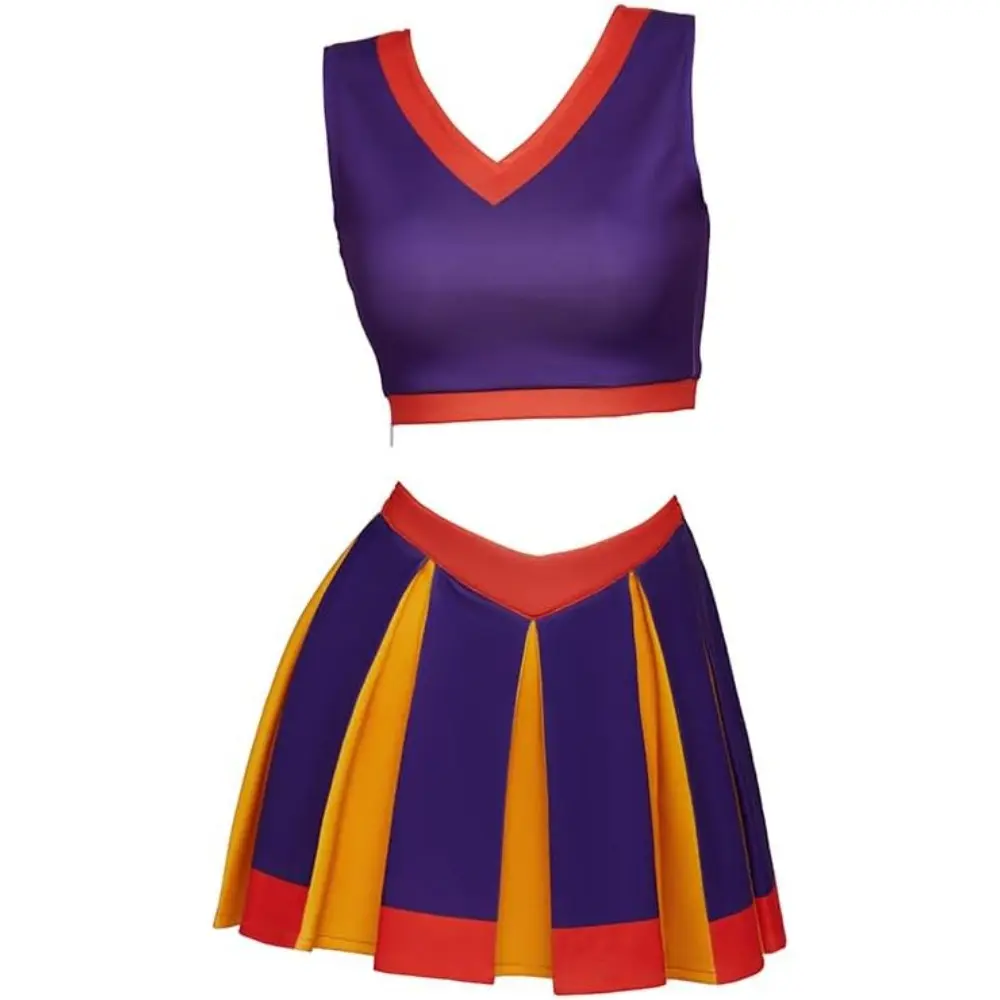 Women's 2-Piece Cheerleader Costume, Anime-Style High School Uniform with a Lightweight Fabric Sleeveless Crop Top and Mini Skirt for Cosplay, Matching, Hip, Cheerleading, Cartoon, 3Xl, Athletic, Mini Length, 2Xl, Authentic Design