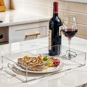 ECOSEAO Acrylic 12" x 12" Plastic Tray - Serving Tray with Handles, Clear Design for Coffee Table, Kitchen, Bathroom & Food Decor Plates Stylish Modern Ceramic Dinnerware Square Tableware