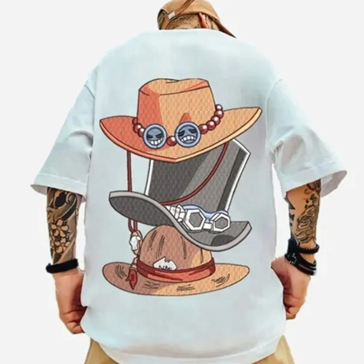 Unisex Anime Print T-Shirt, #Onepiece Merch Anime Back Print Sweatshirt, Luffyy Ace Hat Hoodie, Trendy Top Shirt, Best Gift