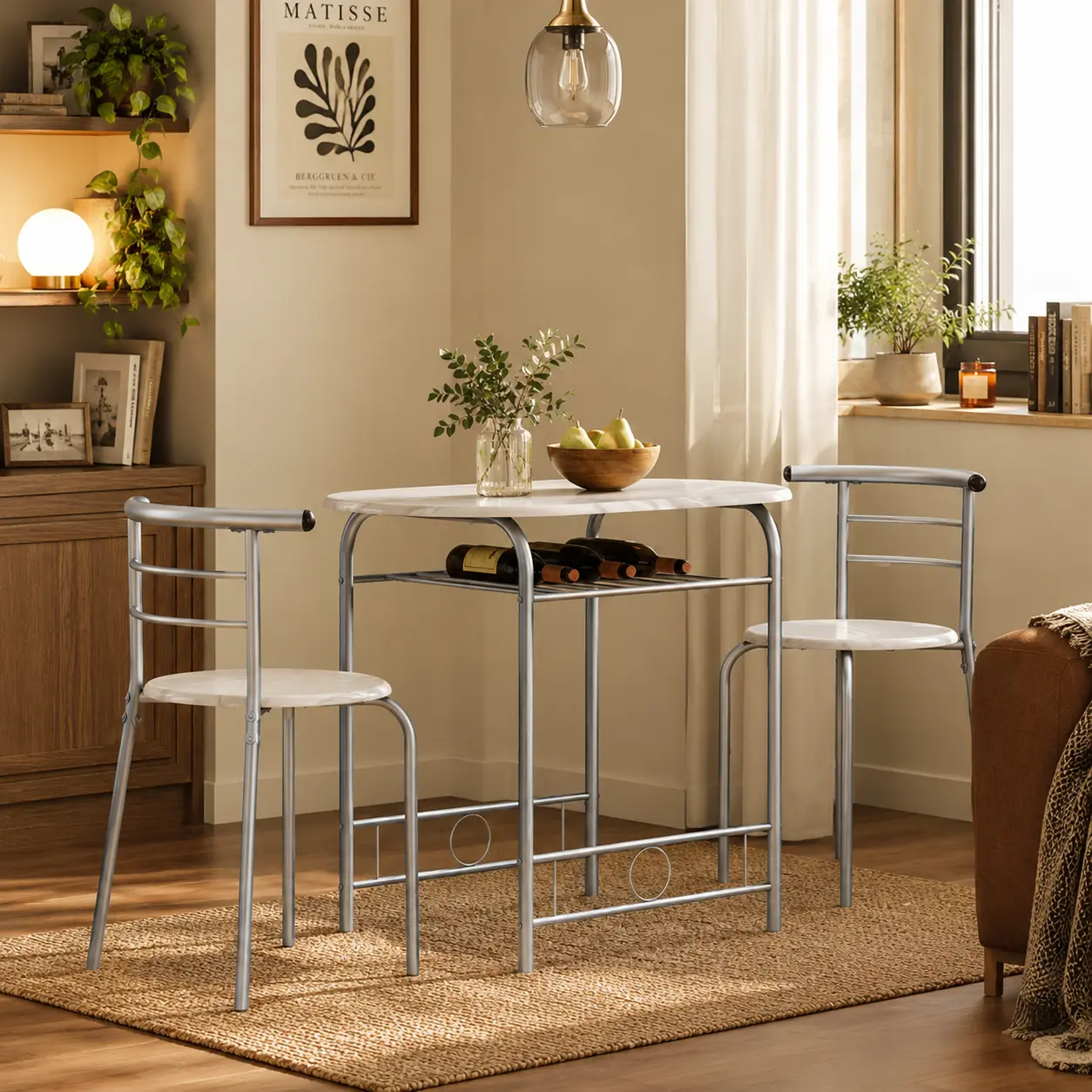 Yaheetech 3-Piece Modern Dining Room Sets, Indoor Steel-Leg Furniture with Storage Rack, Space-Saving Apartment Kitchen Furniture for 2,dorm essentials,home decor Yaheetech 3-Piece Modern Dining Room Sets, Indoor Steel-Leg Furniture with Storage Rack, Space-Saving Apartment Kitchen Furniture for 2,dorm essentials,home decor