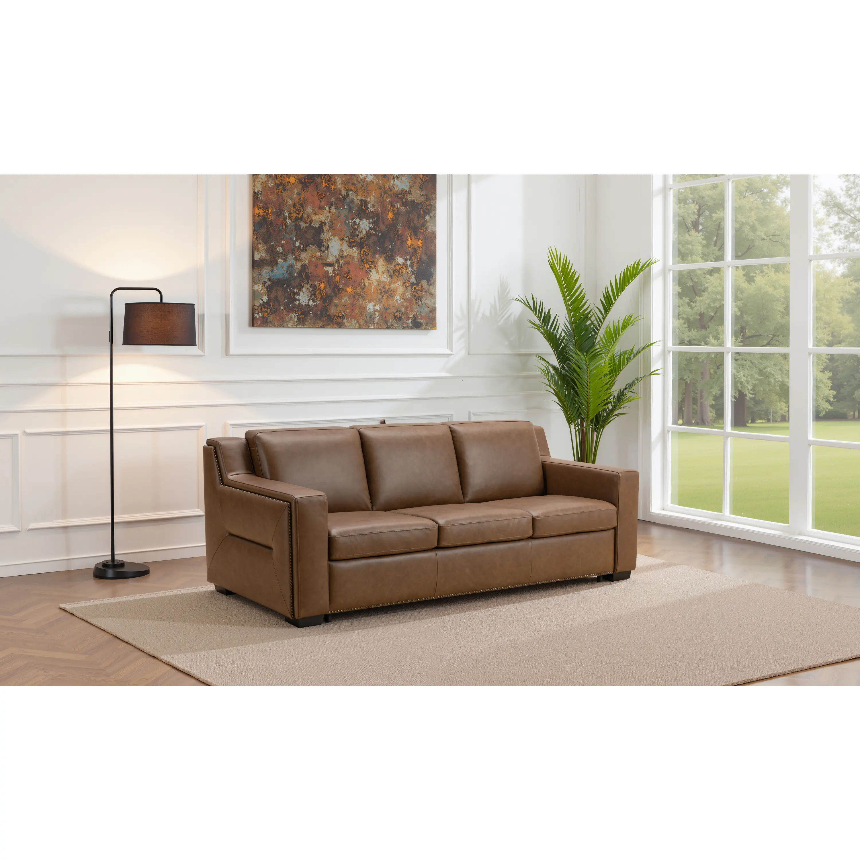 Klaussner Alaves Leather Queen Sleeper Sofa - Luxury Overnight Collection, Contemporary Living Spaces Furniture, Memory Foam Mattress, Easy Open, Built-in Napping Area Sofas & Couches, Comfy Couch