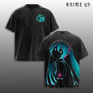 Twin Tail Cyber Idol Anime Girl Graphic T Shirt, Neon Digital Pop Star Aesthetic Tee, Japanese Virtual Singer Streetwear Shirt, Anime Music Fan Apparel