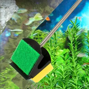 1 piece long-handled multifunctional double-sided aquarium cleaning brush - stainless steel with green and yellow algae washer, ideal for fish tank walls and water Aquarium Maintenance
