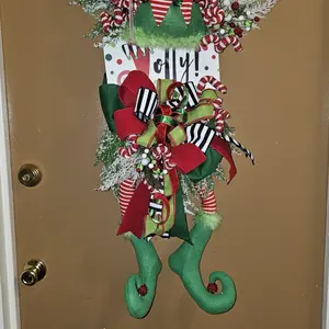 Jolly Christmas Elf Swag Frontdoor Decor Wreath Decoration