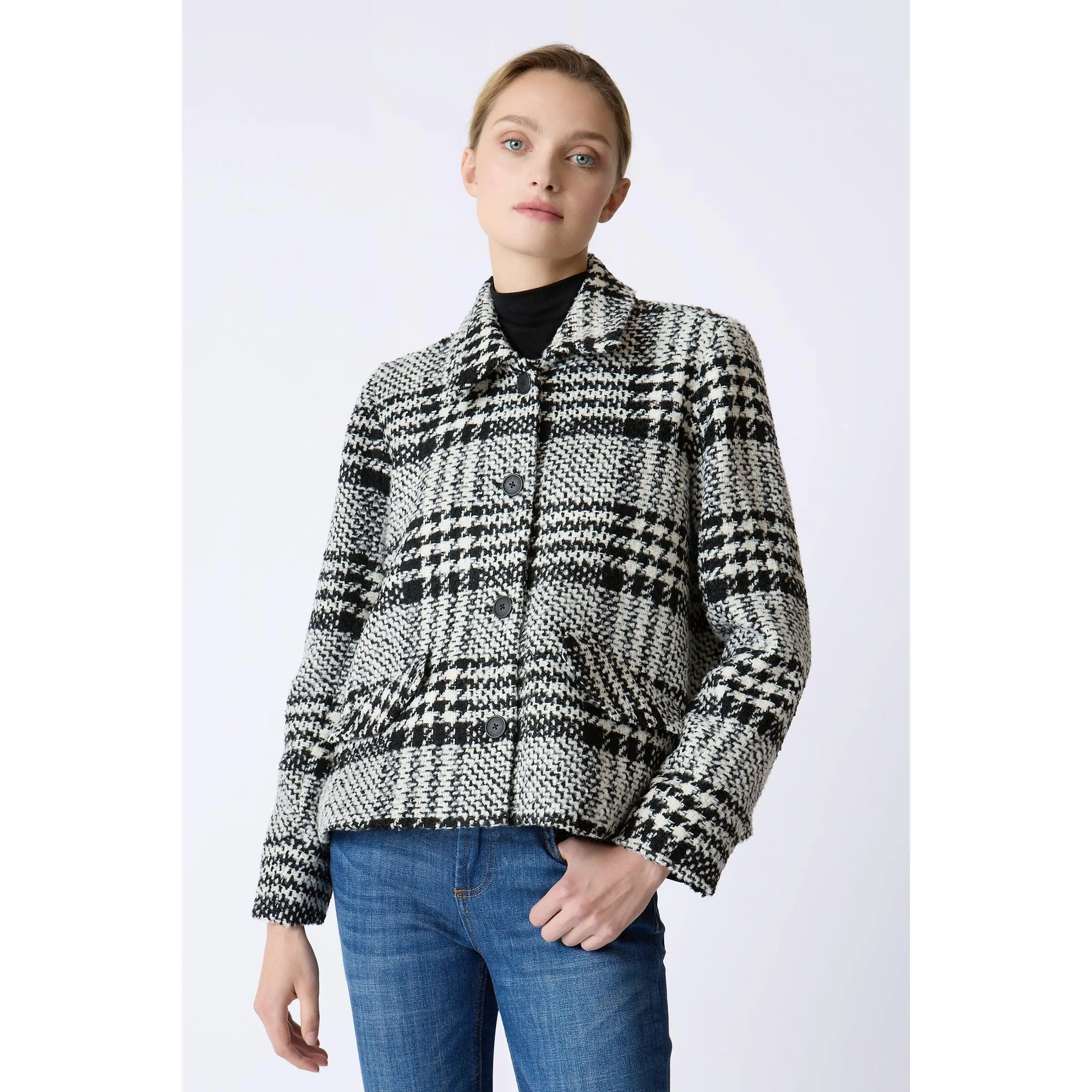 Sylvie Swing Jacket Black & White Plaid