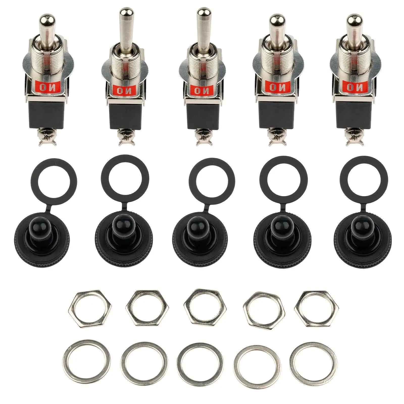 5-Pack SPST ON/OFF Rocker Toggle Switch, 15A 250V, Durable Plastic Housing, Quick Terminal Connection, for Boat Equipment & Home Electrical Circuit Switching, Rocker Switch Panel
